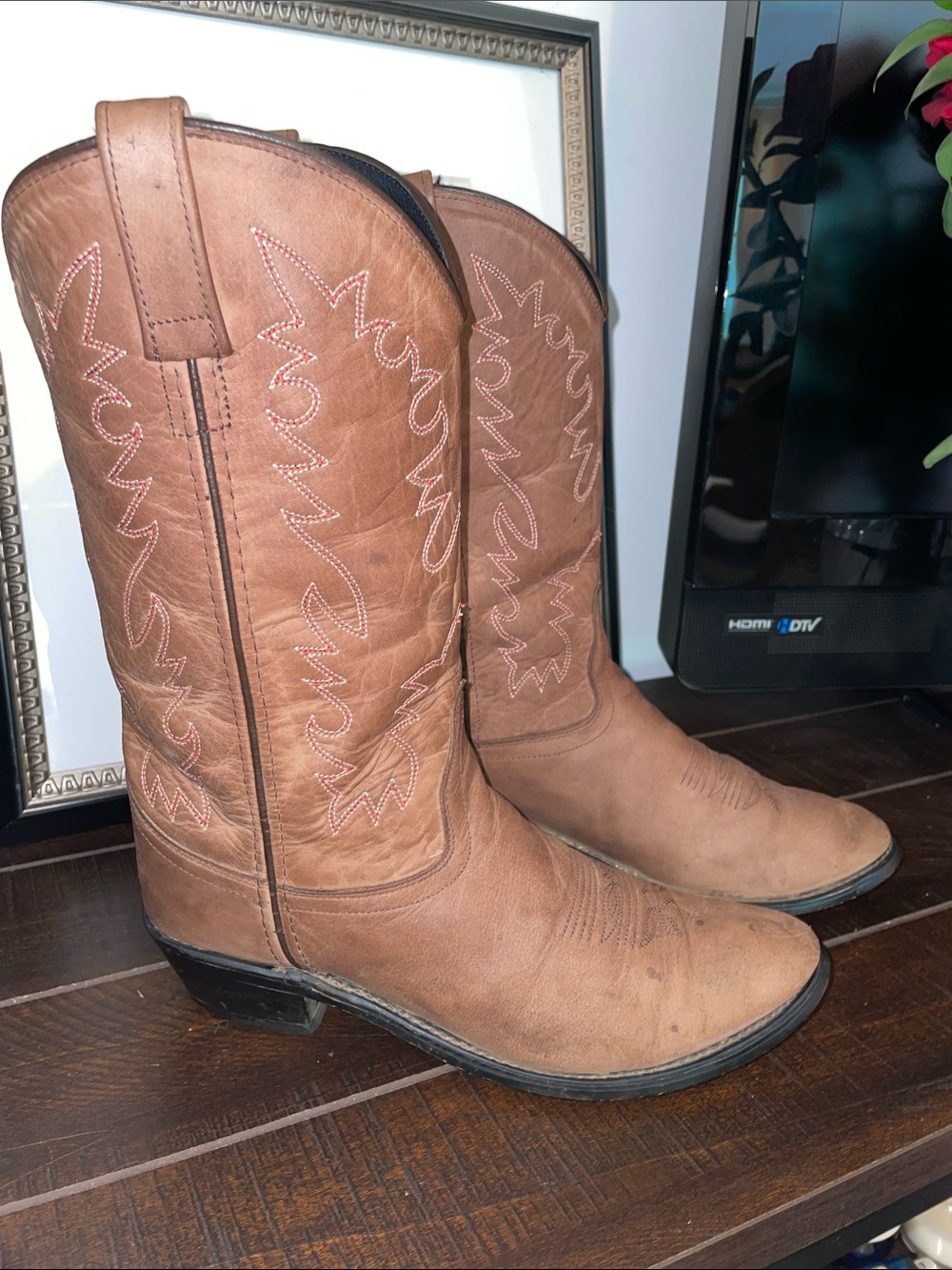 Old West SCL 7014 Leather Women's Western Cowgirl Heeled Boots Size 8